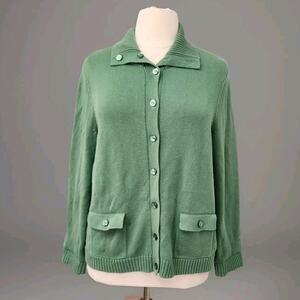 Tog Shop Cardigan Sweater Green Button Up Pockets Size XL